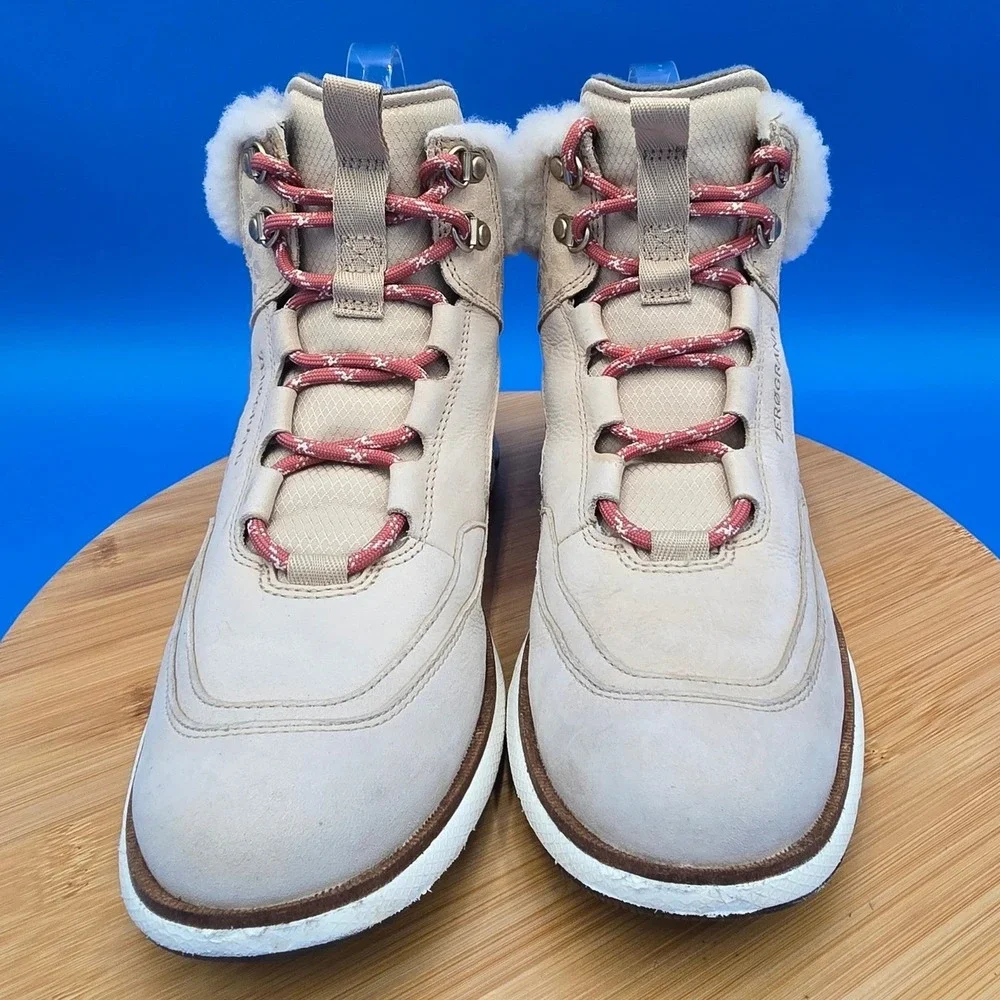 ZERØGRAND Cole‎ Haan Womens Beige Shearling Leather Hiker Boots Size 7B